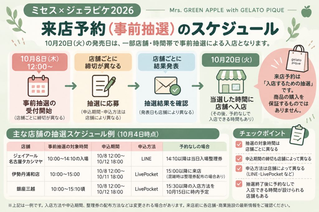 ミセス×ジェラピケ来店予約スケジュール